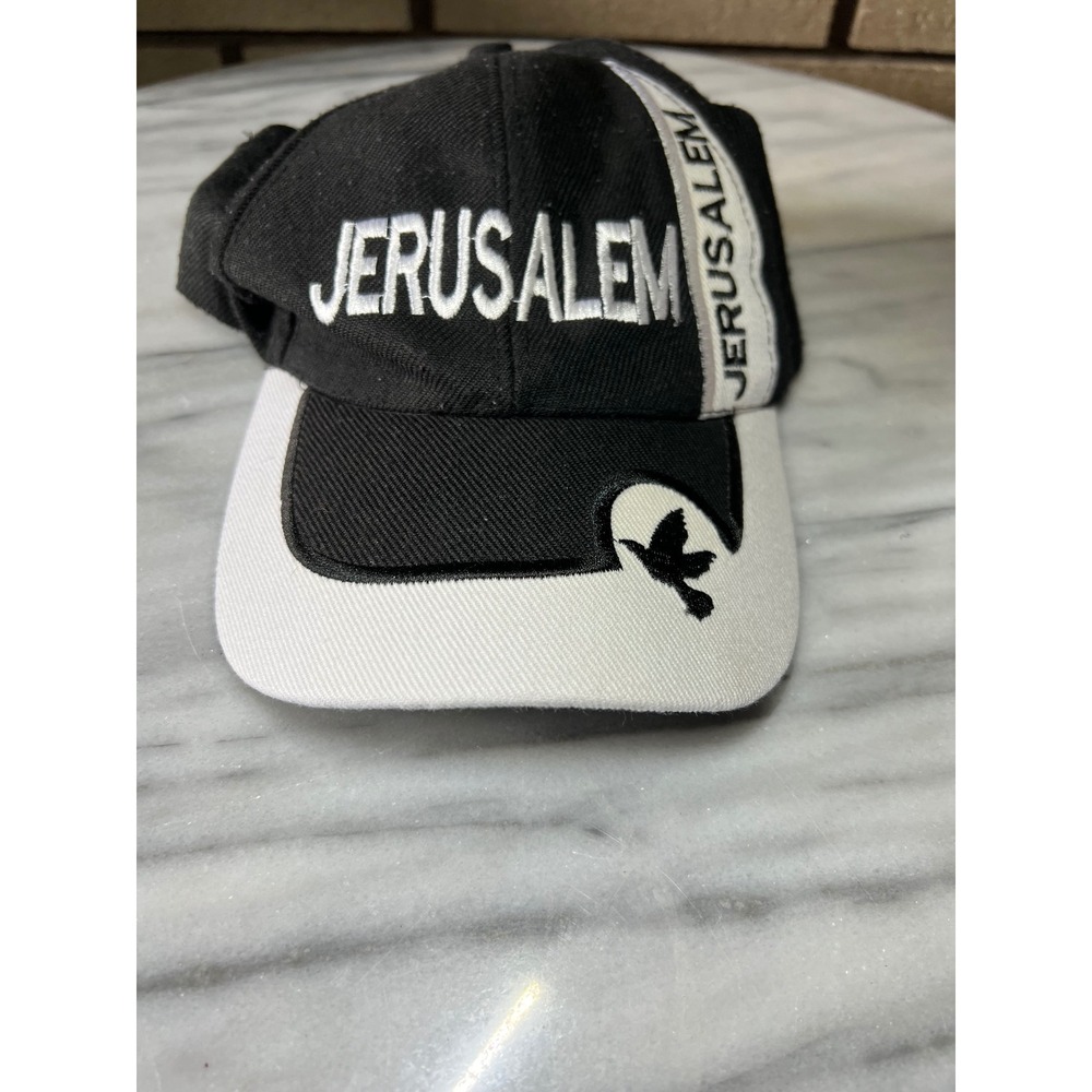 VTG Jerusalem Israel Souvenir Baseball Cap Hat Black White Dove Peace Adjustable